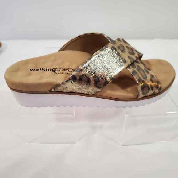 Walking Cradles Sandals Women's 8.5 Hudson Metallic Leopard Leather Slip On New - Picture 9 of 13